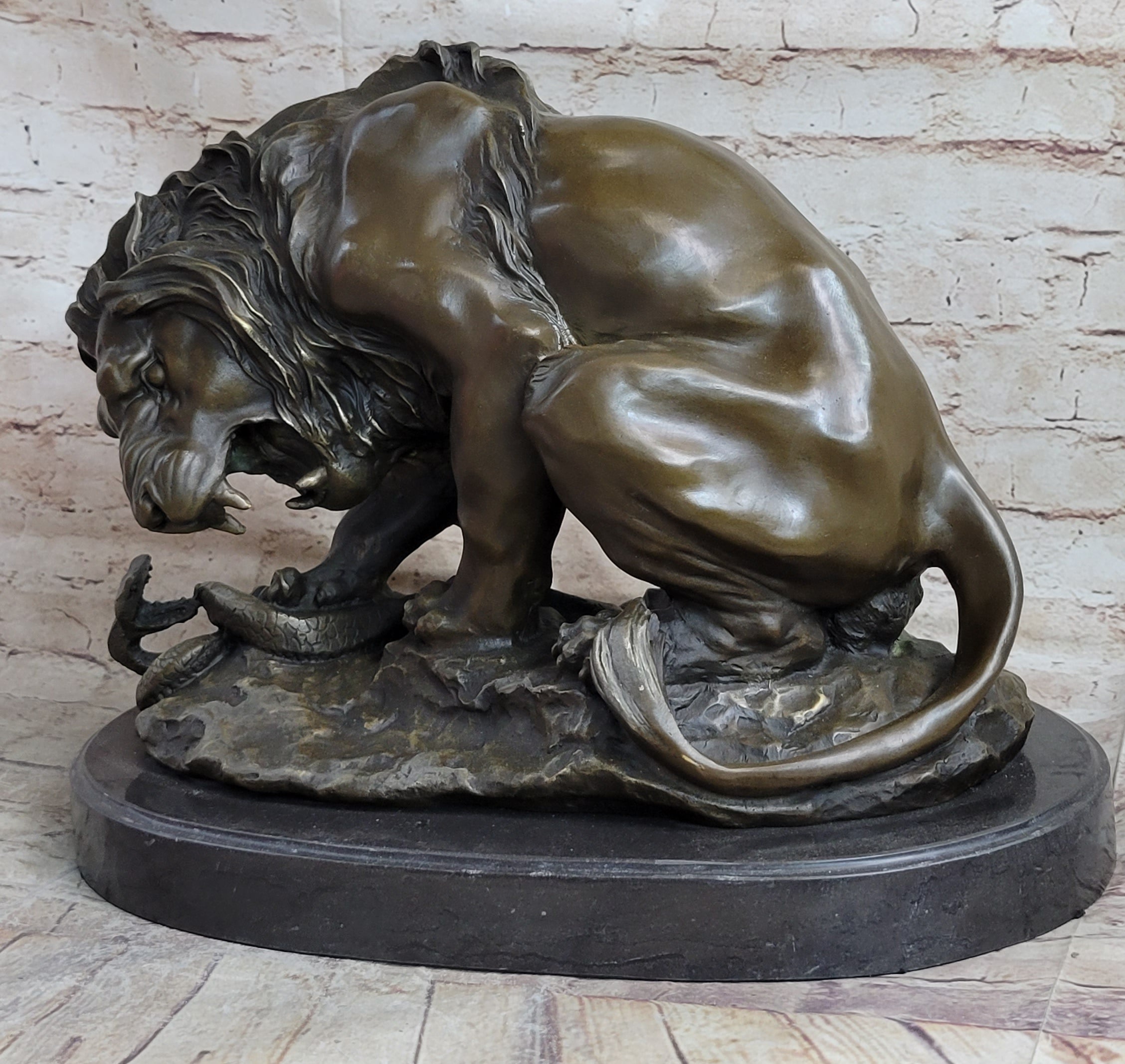 Lion vs. Snake Bronze Sculpture by Antoine Barye