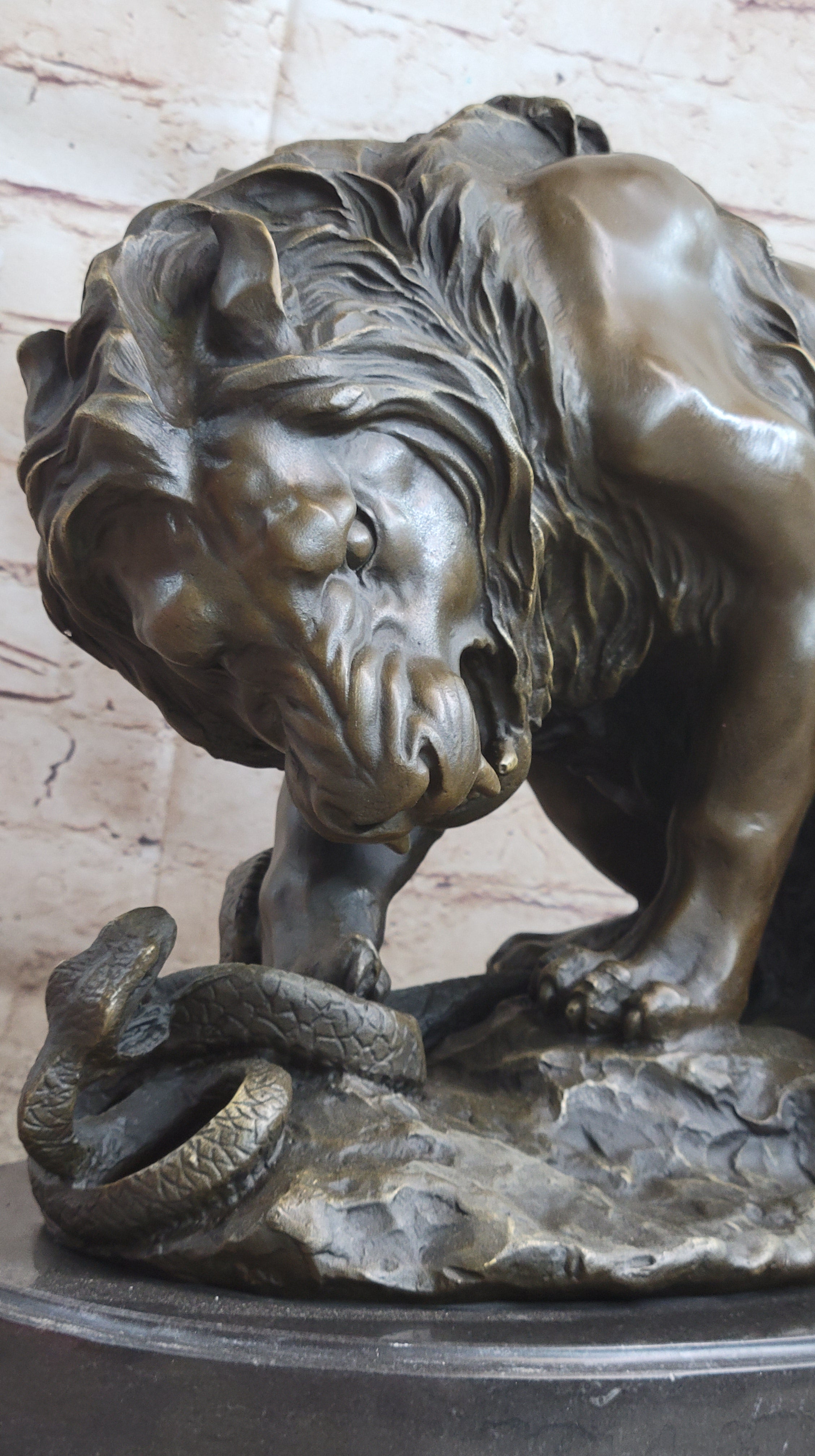 Lion vs. Snake Bronze Sculpture by Antoine Barye