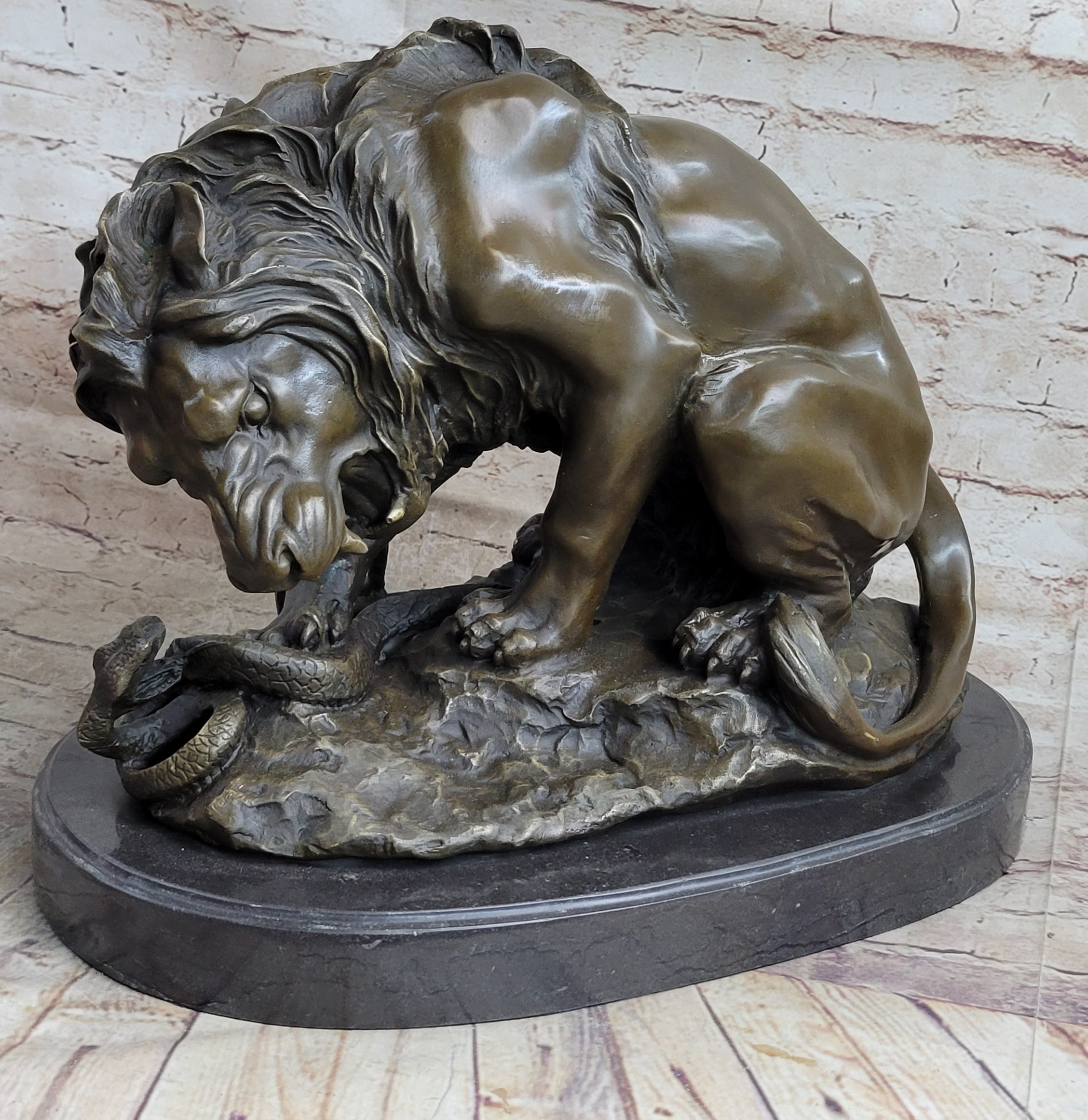 Lion vs. Snake Bronze Sculpture by Antoine Barye