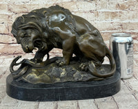 Lion vs. Snake Bronze Sculpture A. Barye on Marble Base