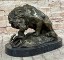 Lion vs. Snake Bronze Sculpture A. Barye on Marble Base
