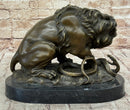 Lion vs. Snake Bronze Sculpture A. Barye on Marble Base