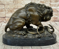 Lion vs. Snake Bronze Sculpture A. Barye on Marble Base
