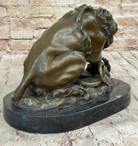 Lion vs. Snake Bronze Sculpture A. Barye on Marble Base