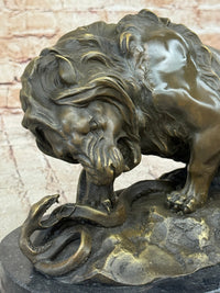 Lion vs. Snake Bronze Sculpture A. Barye on Marble Base