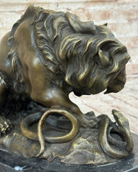 Lion vs. Snake Bronze Sculpture A. Barye on Marble Base