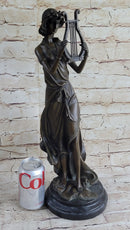 Bronze Sculpture Sexy woman W/ Harp Art Deco Figure