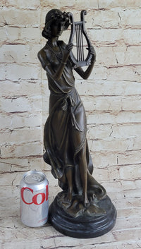 Bronze Sculpture Sexy woman W/ Harp Art Deco Figure