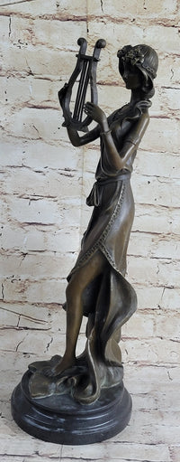 Bronze Sculpture Sexy woman W/ Harp Art Deco Figure