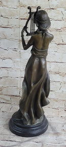 Bronze Sculpture Sexy woman W/ Harp Art Deco Figure