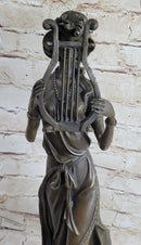 Bronze Sculpture Sexy woman W/ Harp Art Deco Figure