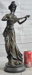 Jean Patoue Female Playing Banjo Bronze Sculpture