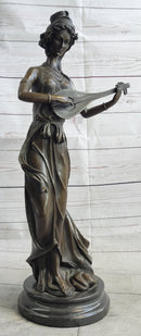 Jean Patoue Female Playing Banjo Bronze Sculpture