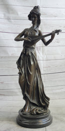 Jean Patoue Female Playing Banjo Bronze Sculpture