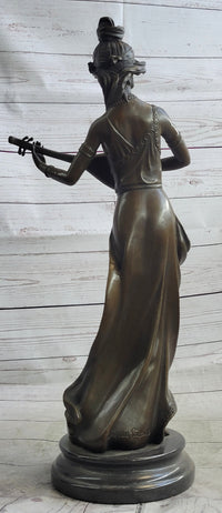 Jean Patoue Female Playing Banjo Bronze Sculpture