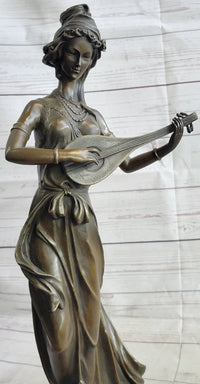 Jean Patoue Female Playing Banjo Bronze Sculpture