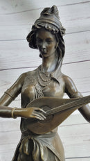 Jean Patoue Female Playing Banjo Bronze Sculpture