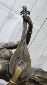Jean Patoue Female Playing Banjo Bronze Sculpture