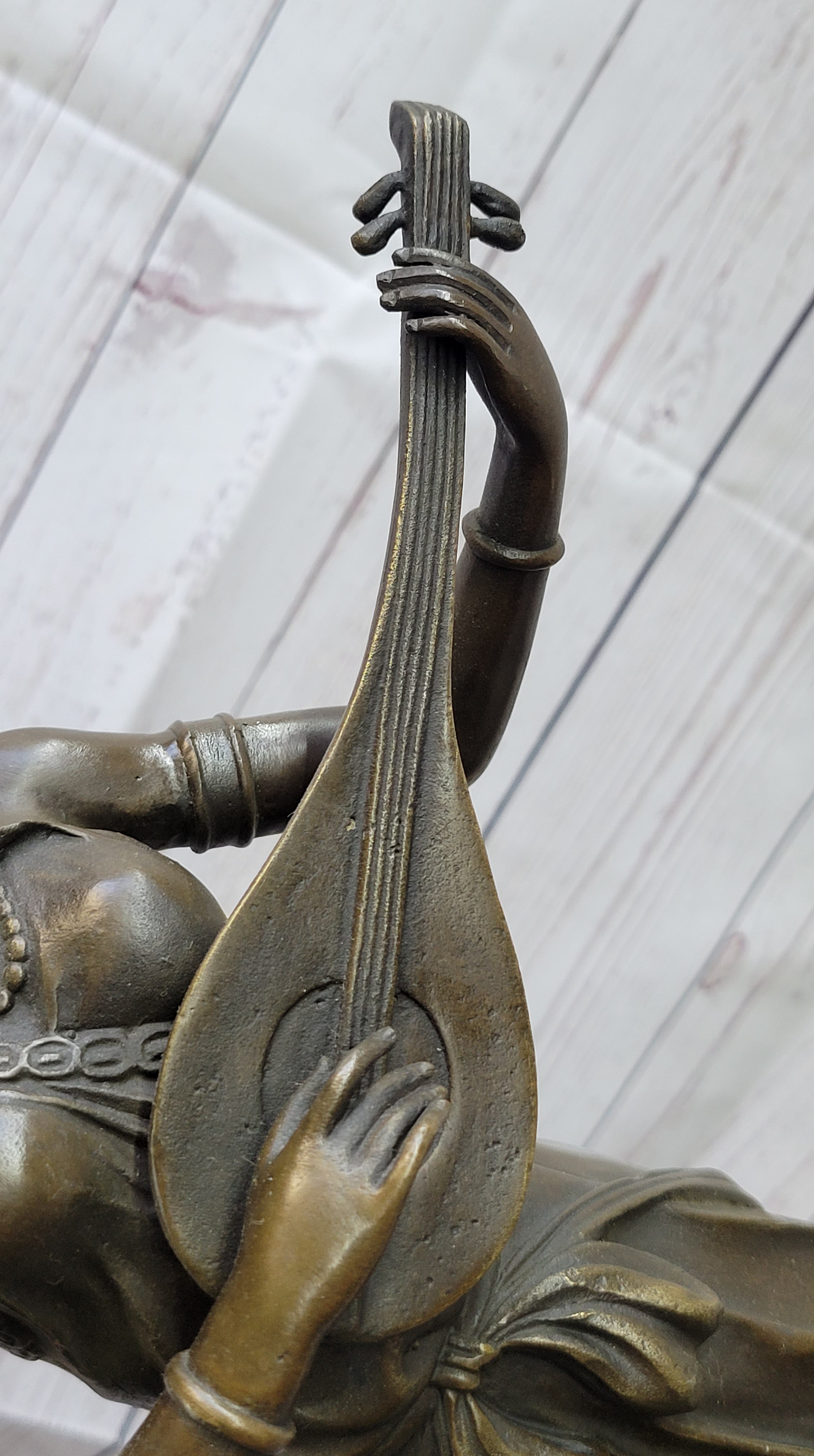 Jean Patoue Female Playing Banjo Bronze Sculpture