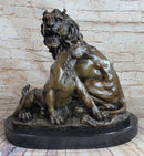Male & Female Lion Necking Love Bronze Sculpture on Marble Base