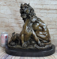 Male & Female Lion Necking Love Bronze Sculpture on Marble Base