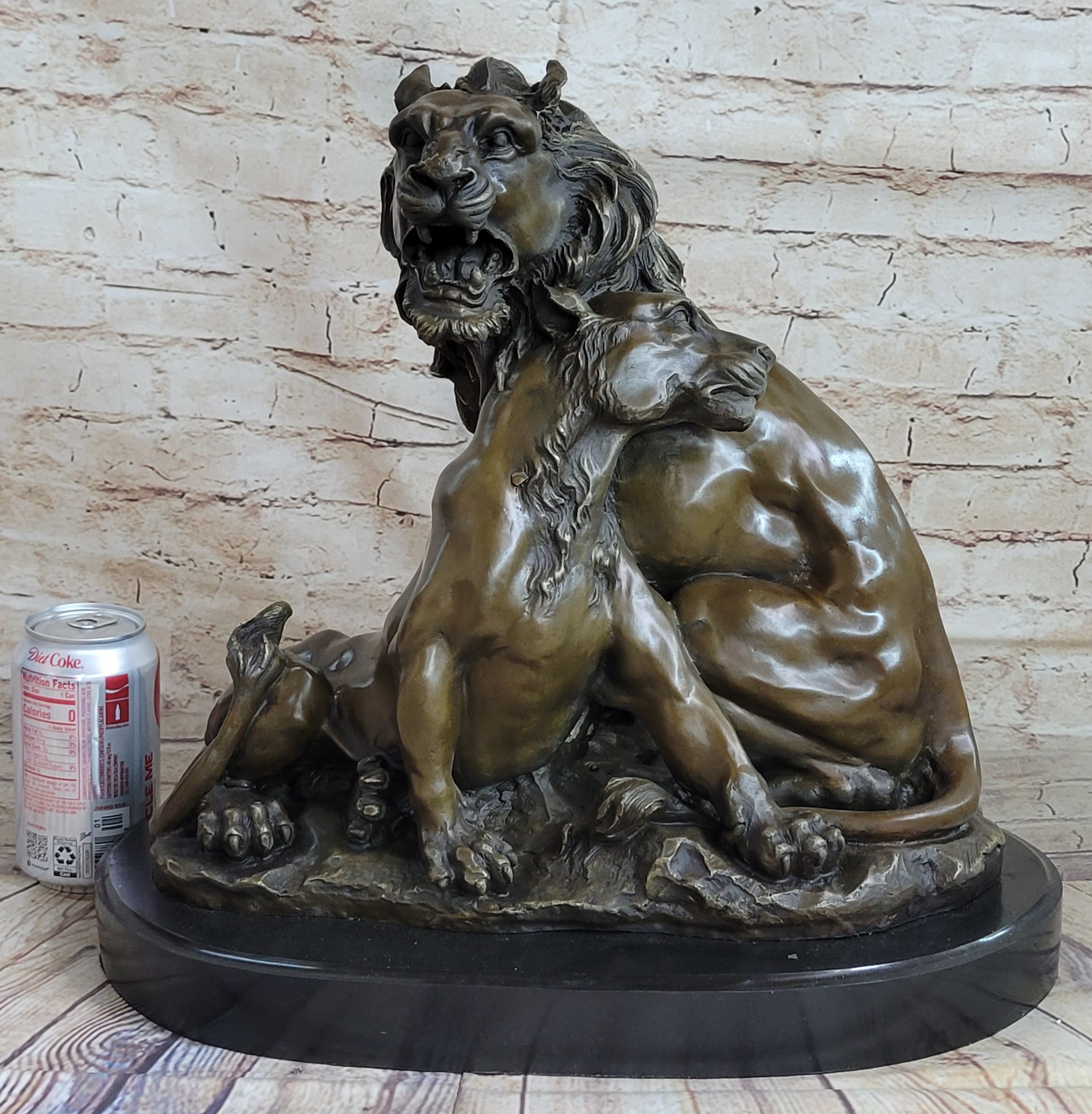 Male & Female Lion Necking Love Bronze Sculpture on Marble Base