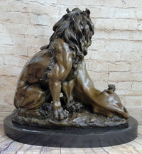 Male & Female Lion Necking Love Bronze Sculpture on Marble Base