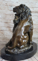 Male & Female Lion Necking Love Bronze Sculpture on Marble Base