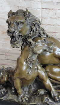 Male & Female Lion Necking Love Bronze Sculpture on Marble Base