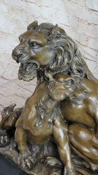 Male & Female Lion Necking Love Bronze Sculpture on Marble Base