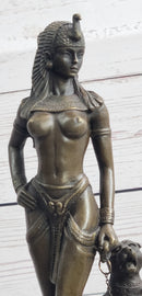 Nude Fantasy Egyptian Queen Princess Girl w/ Panther Bronze Sculpture Statue Signed Art