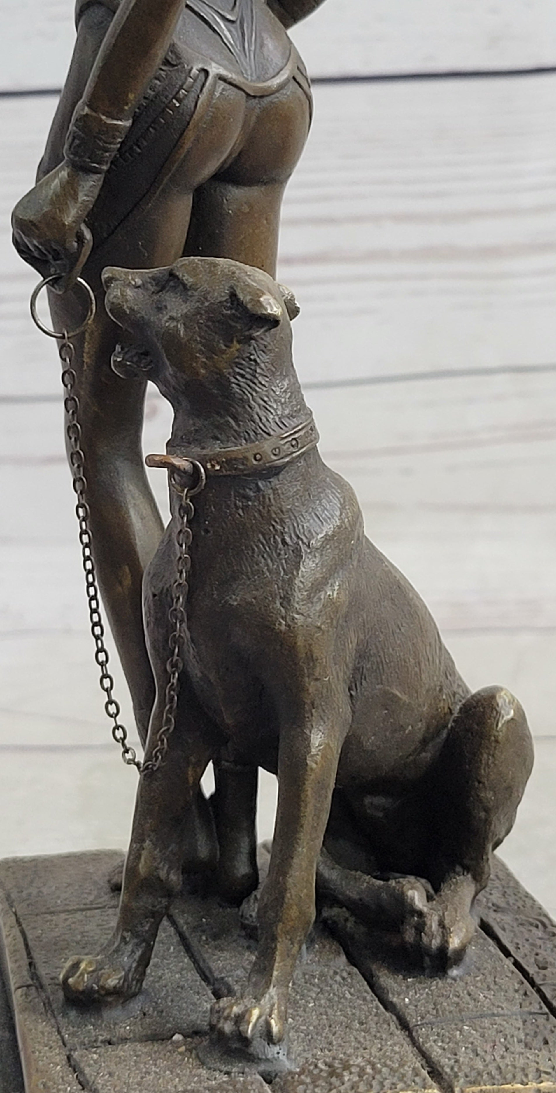 Nude Fantasy Egyptian Queen Princess Girl w/ Panther Bronze Sculpture Statue Signed Art