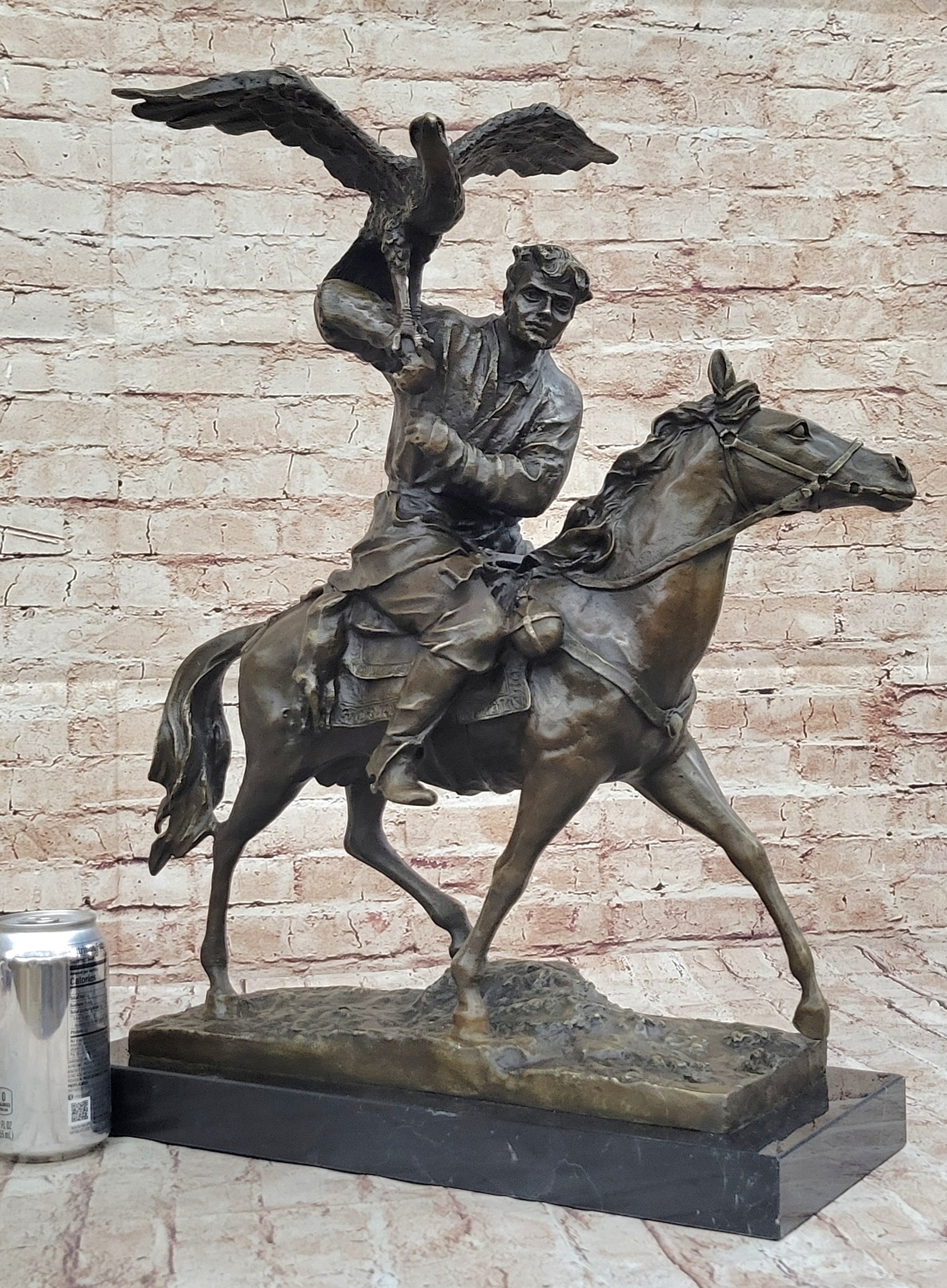 Horse Mounted Khazak Eagle Falcon Hunter Bronze 21" x 21"