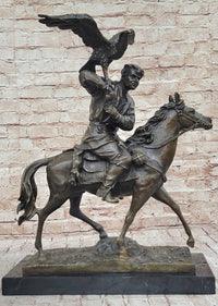 Horse Mounted Khazak Eagle Falcon Hunter Bronze 21" x 21"