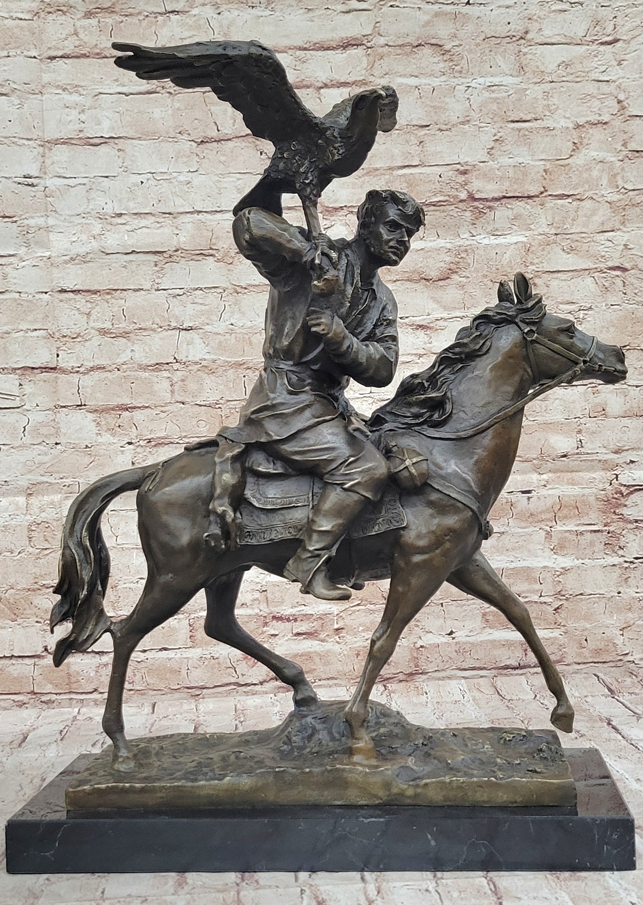 Horse Mounted Khazak Eagle Falcon Hunter Bronze 21" x 21"