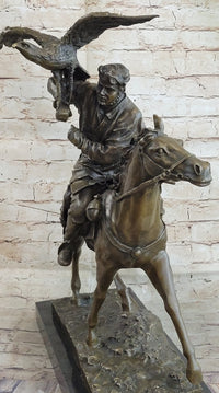 Horse Mounted Khazak Eagle Falcon Hunter Bronze 21" x 21"