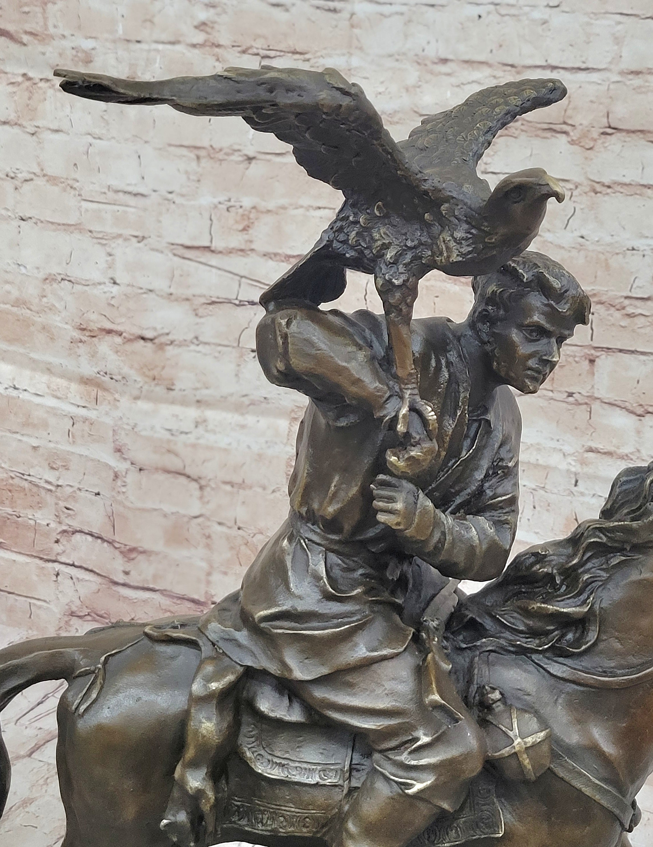 Horse Mounted Khazak Eagle Falcon Hunter Bronze 21" x 21"