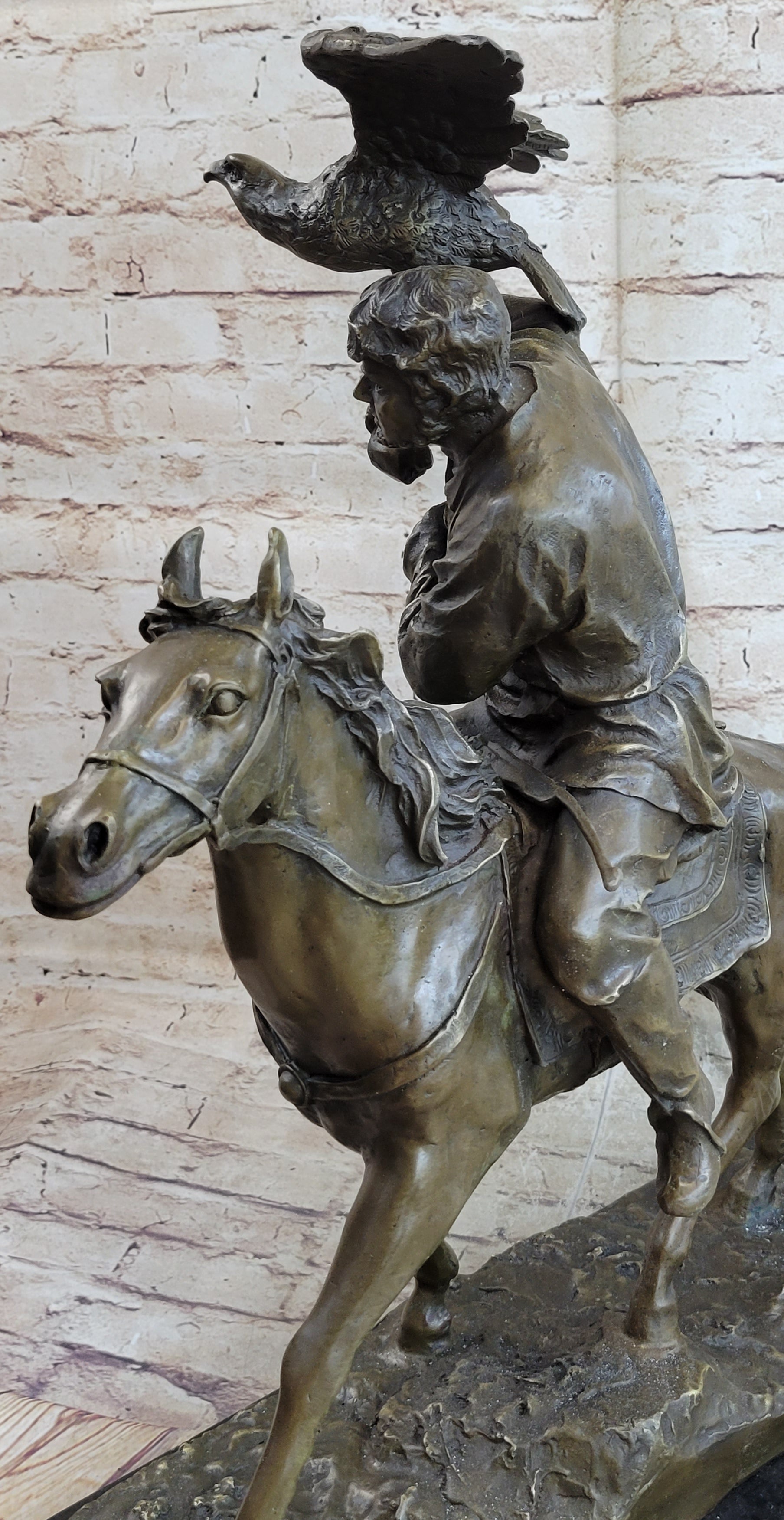 Horse Mounted Khazak Eagle Falcon Hunter Bronze 21" x 21"
