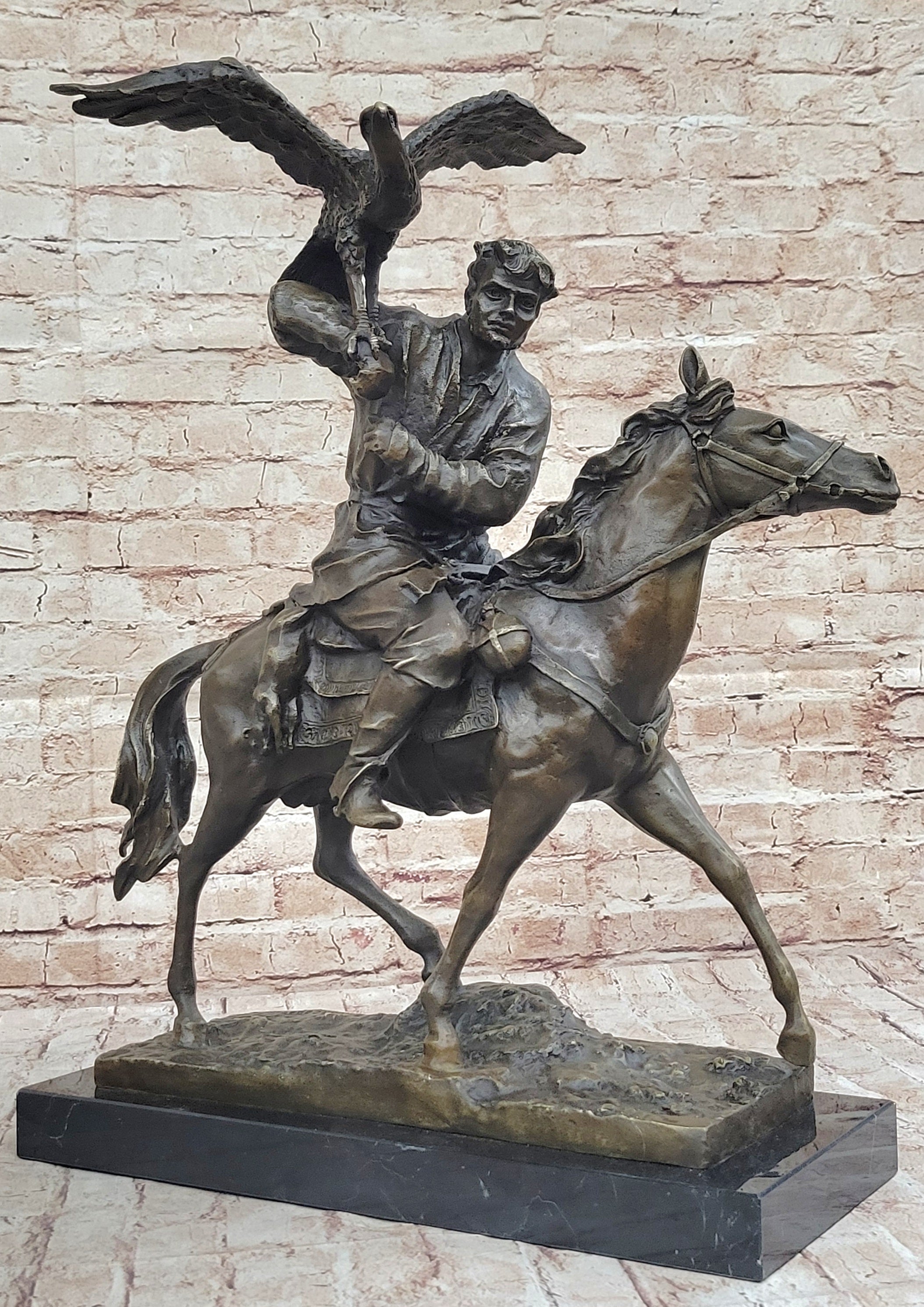 Horse Mounted Khazak Eagle Falcon Hunter Bronze 21" x 21"