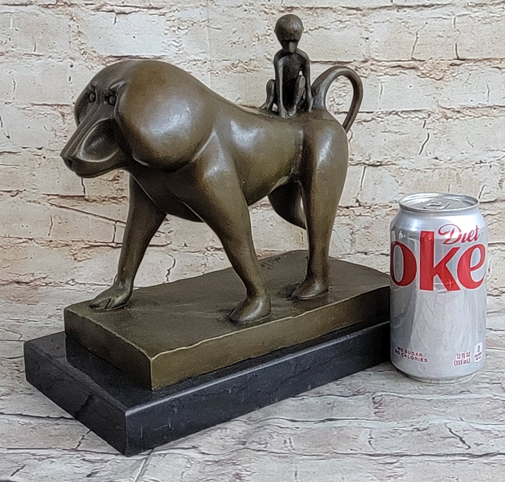 Baboon & Baby Monkey Bronze Sculpture Vobisova 10" x 10.5"