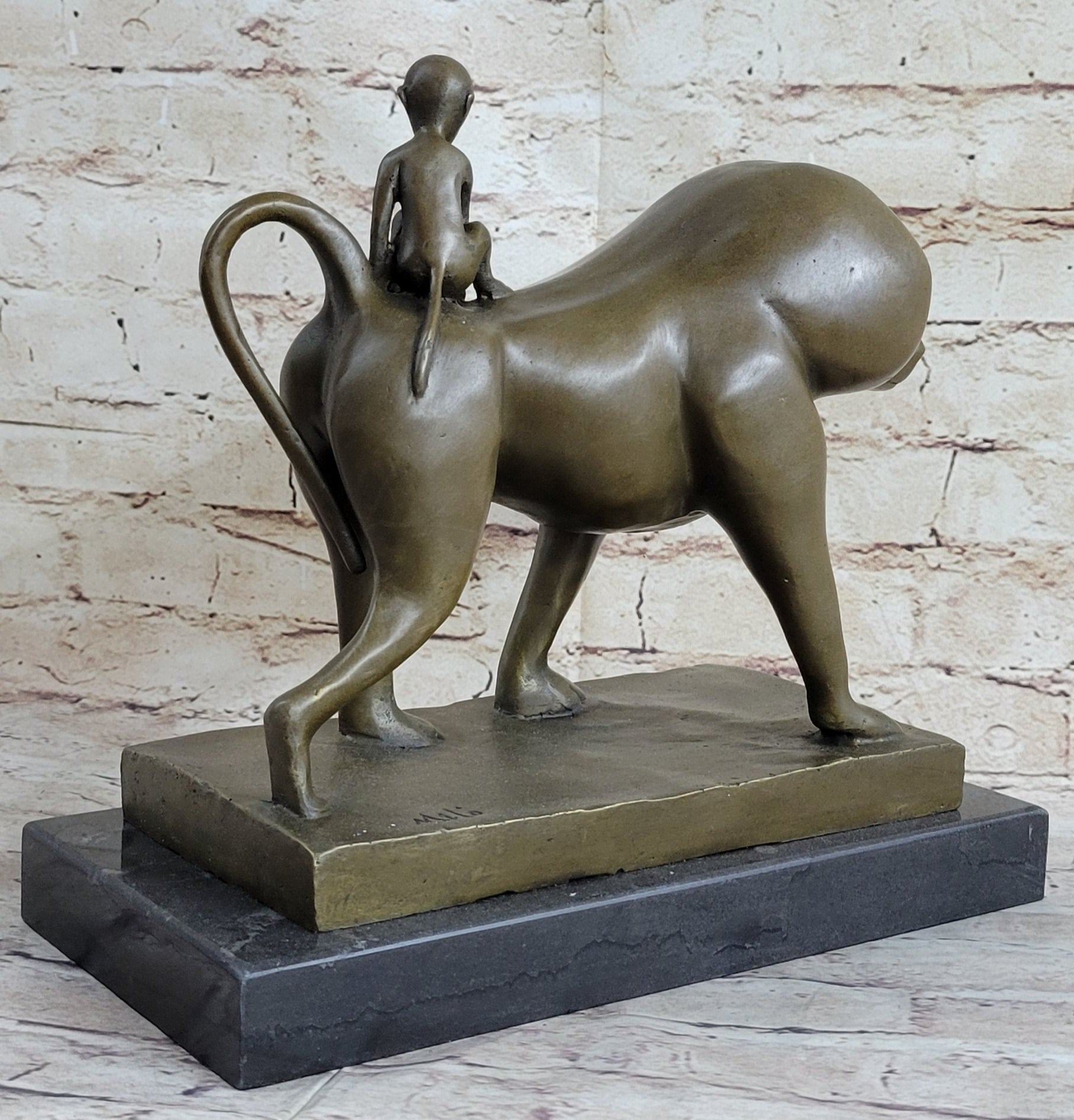 Baboon & Baby Monkey Bronze Sculpture Vobisova 10" x 10.5"