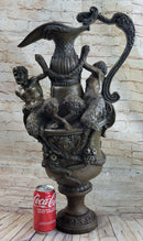 Bronze Urn Sculpture Two Satyr Faun Figures Auguste Moreau 24" x 14"