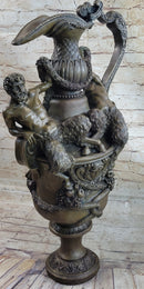 Bronze Urn Sculpture Two Satyr Faun Figures Auguste Moreau 24" x 14"
