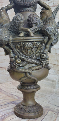 Bronze Urn Sculpture Two Satyr Faun Figures Auguste Moreau 24" x 14"