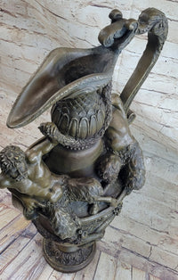 Bronze Urn Sculpture Two Satyr Faun Figures Auguste Moreau 24" x 14"