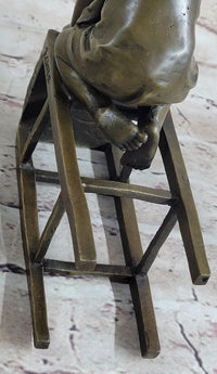 Baby Toddler Child Playing on Stool Bronze Metal Sculpture