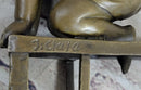 Baby Toddler Child Playing on Stool Bronze Metal Sculpture