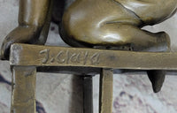Baby Toddler Child Playing on Stool Bronze Metal Sculpture
