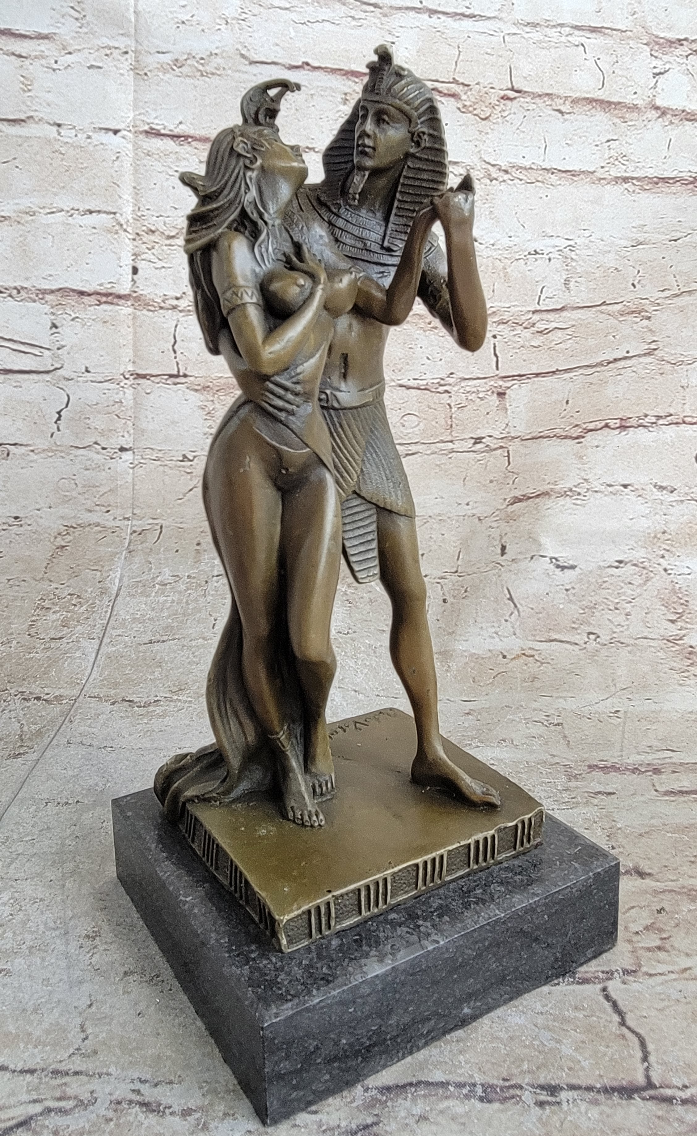 Egyptian Pharaoh and Lover Queen Bronze Sculpture 10" x 5"