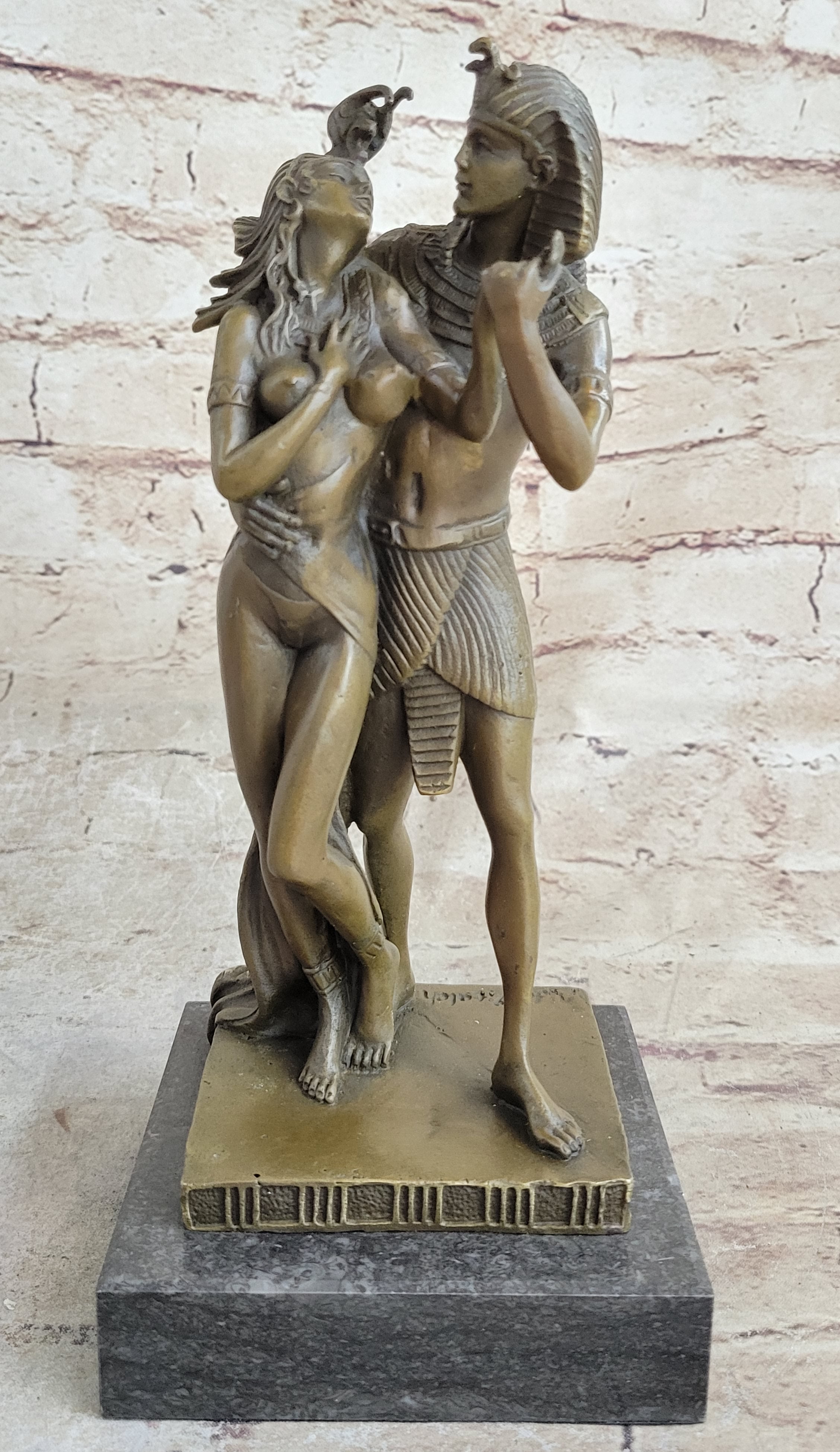 Egyptian Pharaoh and Lover Queen Bronze Sculpture 10" x 5"